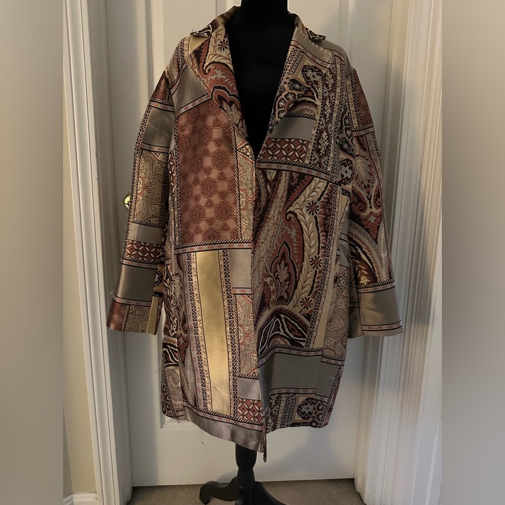 Chico's Patchwork Blazer in Brown and Gold